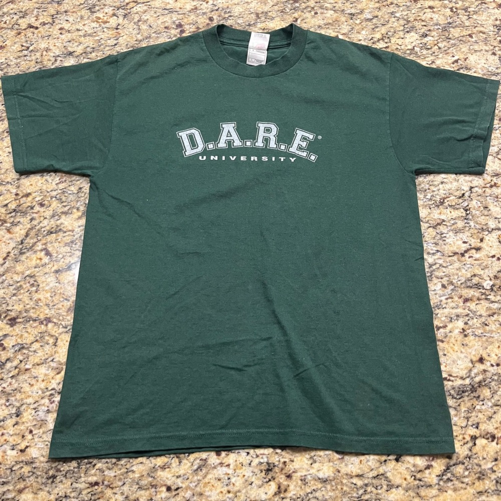 Vintage Fruit of the Loom D.A.R.E. University T Shirt Mens Large Green Tee